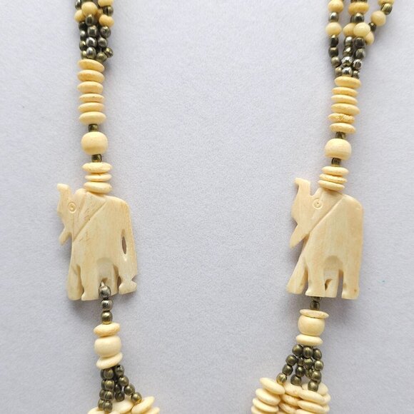 Handcrafted Multilayer Elephant Beaded Necklace With Natural Stones - Picture 3 of 4